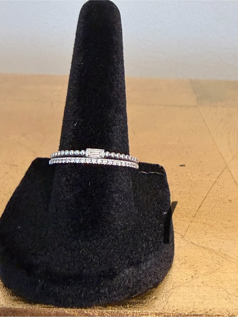 14k White Gold Double Stacker Ring with Natural Diamonds & East-West Baguette